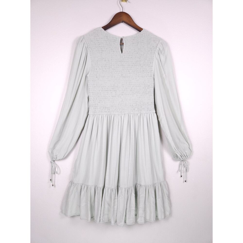 ZESICA Size L Smocked Long Sleeve Ruffle Hem Dress Light Sage Green - Picture 7 of 15